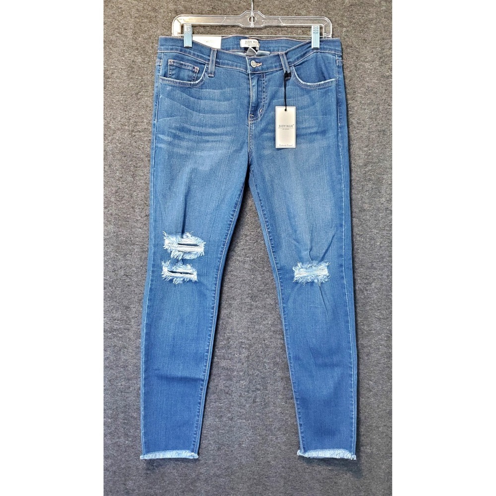 Judy Blue Jeans Size 15/32 Blue Rayon Ankle Skinny Cropped‎ Distress Denim NWT
